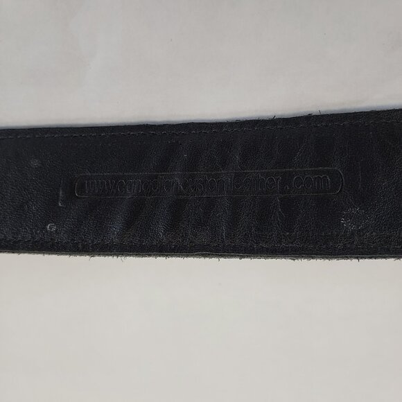 Canadian Custom Leather Western Belt Sz 40 Black Blue Screw Rivet Buckle Loop - Picture 9 of 15